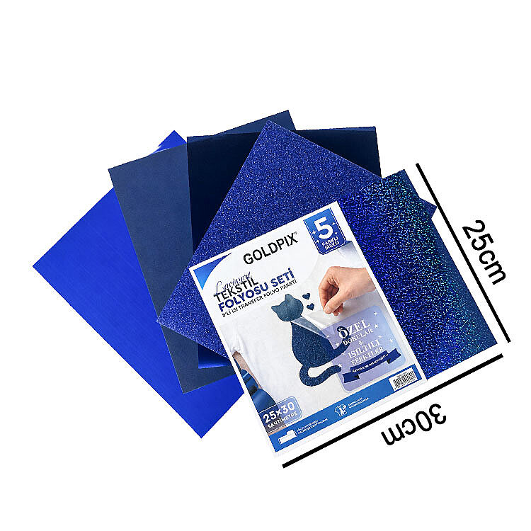 Goldpix Desenli Lacivert Tekstil Baskı Folyo Seti 5'li Paket - 25x30cm - 3