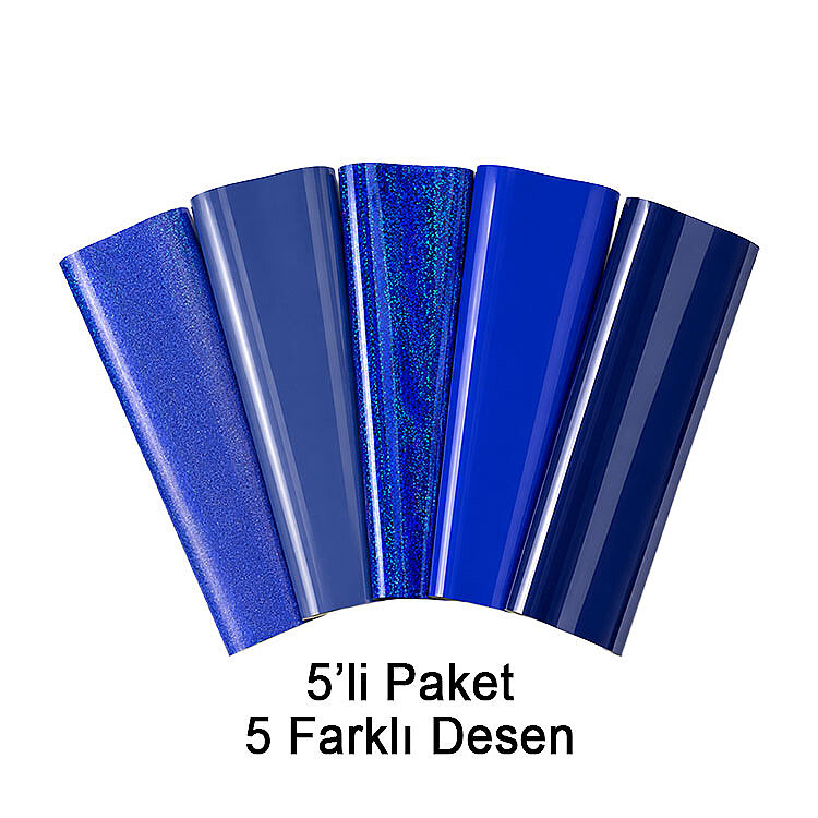 Goldpix Desenli Lacivert Tekstil Baskı Folyo Seti 5'li Paket - 25x30cm - 1