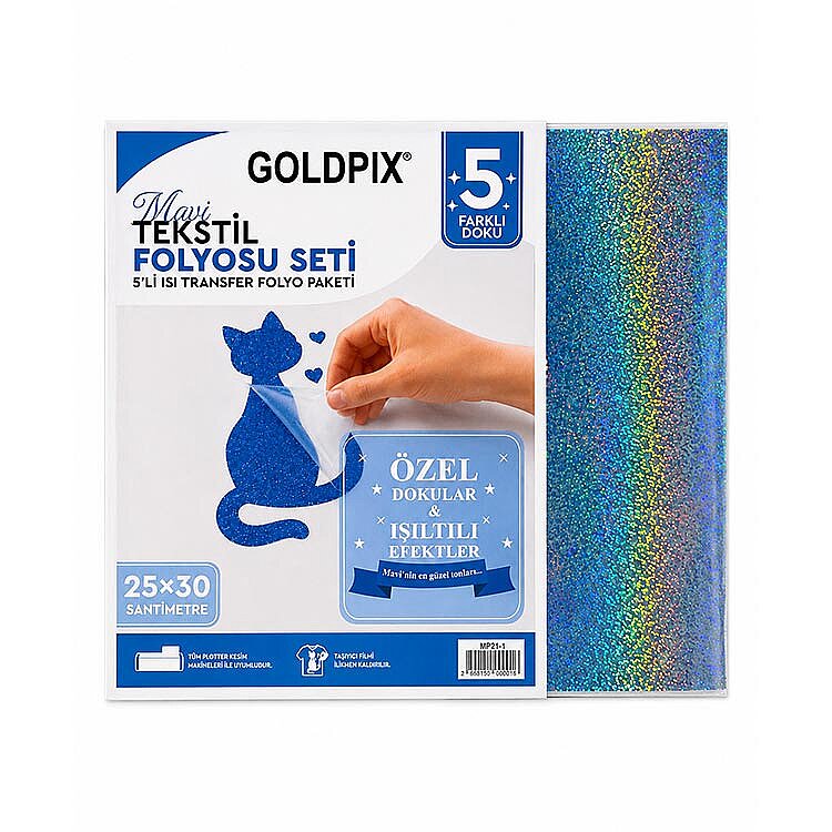 Goldpix Desenli Mavi Tekstil Baskı Folyo Seti 5'li Paket - 25x30cm - 5