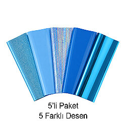 Goldpix Desenli Mavi Tekstil Baskı Folyo Seti 5'li Paket - 25x30cm - Goldpix