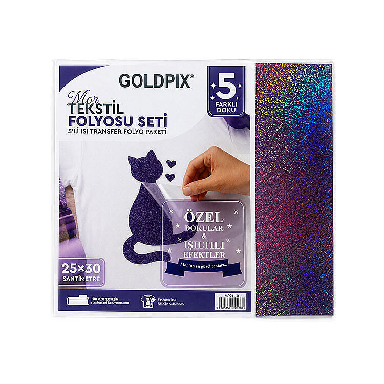 Goldpix Desenli Mor Tekstil Baskı Folyo Seti 5'li Paket - 25x30cm - 5