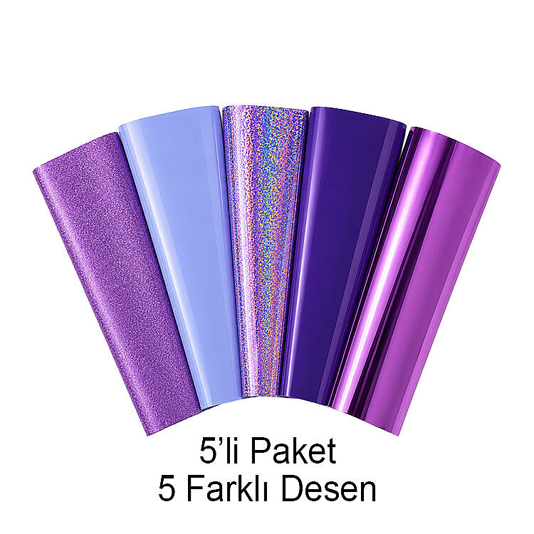 Goldpix Desenli Mor Tekstil Baskı Folyo Seti 5'li Paket - 25x30cm - 1