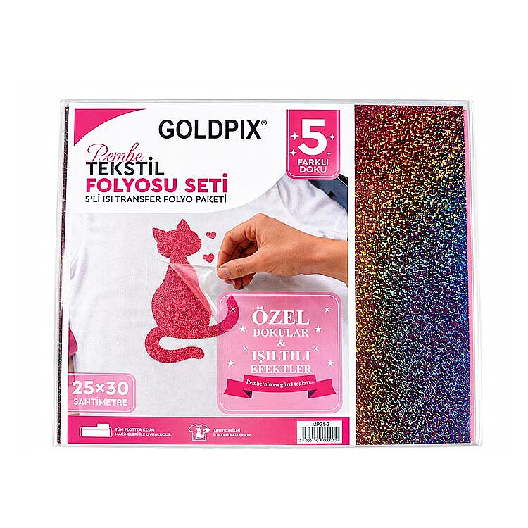 Goldpix Desenli Pembe Tekstil Baskı Folyo Seti 5'li Paket - 25x30cm - 5
