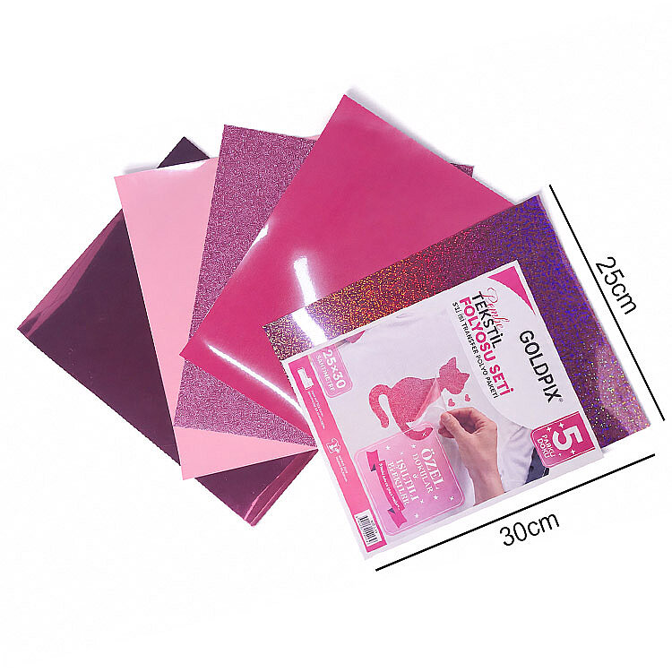 Goldpix Desenli Pembe Tekstil Baskı Folyo Seti 5'li Paket - 25x30cm - 3