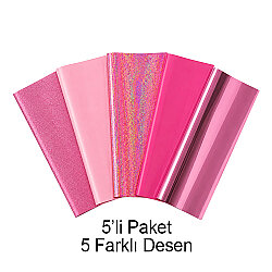 Goldpix Desenli Pembe Tekstil Baskı Folyo Seti 5'li Paket - 25x30cm - Goldpix