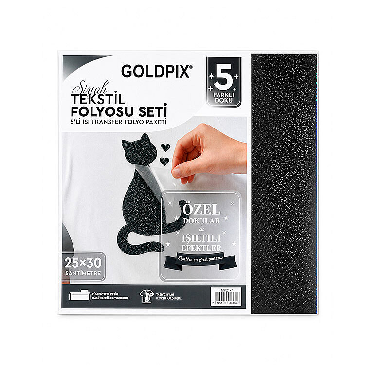 Goldpix Desenli Siyah Tekstil Baskı Folyo Seti 5'li Paket - 25x30cm - 5