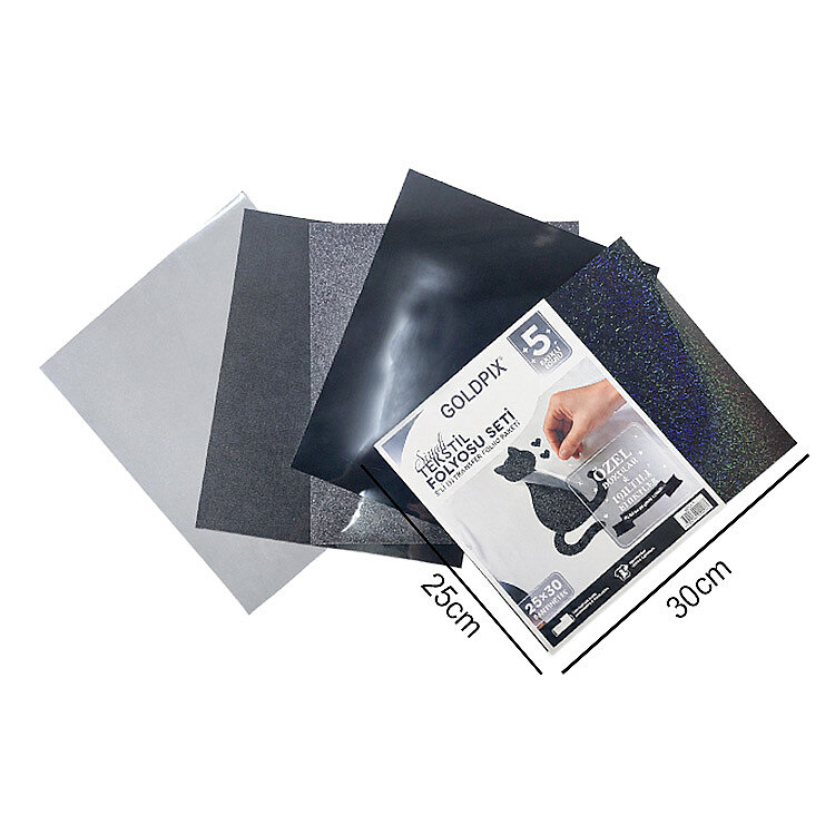 Goldpix Desenli Siyah Tekstil Baskı Folyo Seti 5'li Paket - 25x30cm - 3