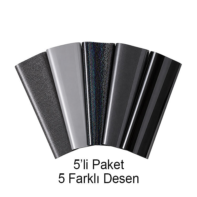 Goldpix Desenli Siyah Tekstil Baskı Folyo Seti 5'li Paket - 25x30cm - 1