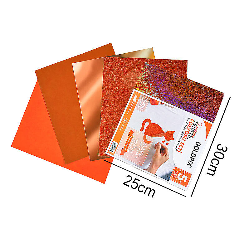 Goldpix Desenli Turuncu Tekstil Baskı Folyo Seti 5'li Paket - 25x30cm - 3