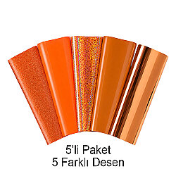 Goldpix Desenli Turuncu Tekstil Baskı Folyo Seti 5'li Paket - 25x30cm - Goldpix