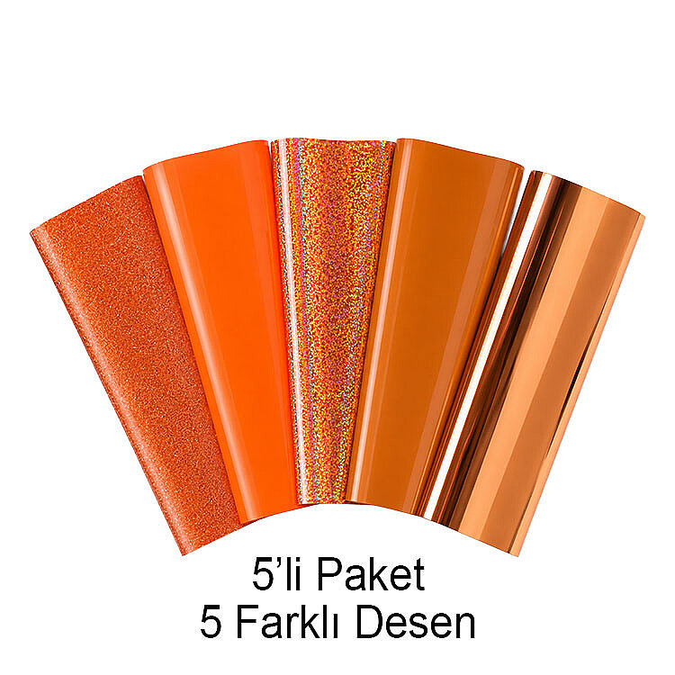 Goldpix Desenli Turuncu Tekstil Baskı Folyo Seti 5'li Paket - 25x30cm - 1