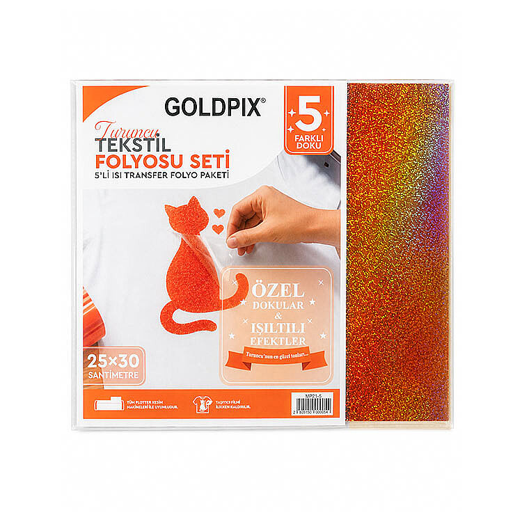 Goldpix Desenli Turuncu Tekstil Baskı Folyo Seti 5'li Paket - 25x30cm - 5