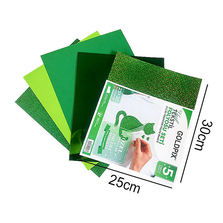 Goldpix Desenli Yeşil Tekstil Baskı Folyo Seti 5'li Paket - 25x30cm - 3