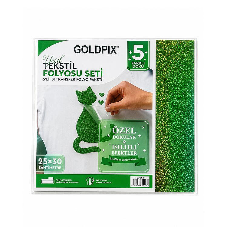 Goldpix Desenli Yeşil Tekstil Baskı Folyo Seti 5'li Paket - 25x30cm - 5