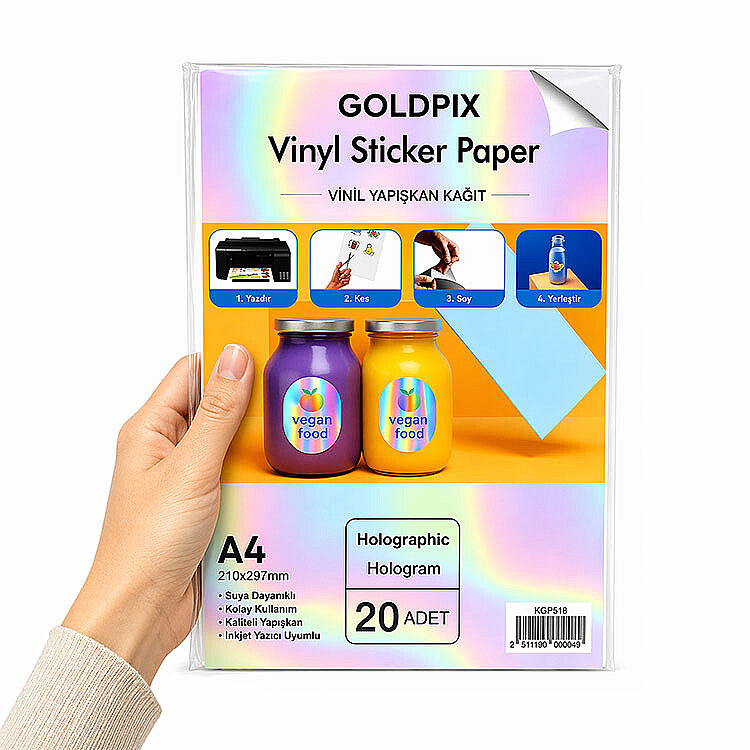 Goldpix İnkjet Yapışkanlı Hologram Sticker Film Etiket Kağıdı - 20x30cm - 1