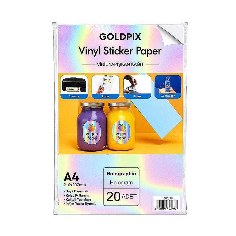 Goldpix İnkjet Yapışkanlı Hologram Sticker Film Etiket Kağıdı - 20x30cm - 5
