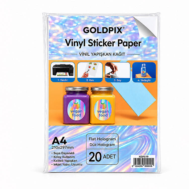 Goldpix İnkjet Yapışkanlı Hologram Sticker Film Etiket Kağıdı 20 Adet - 20x30cm - 6