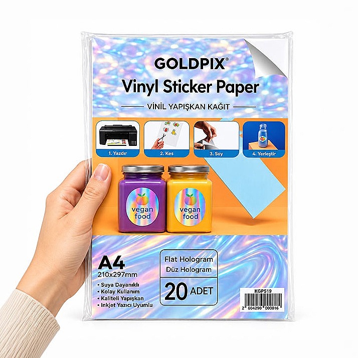 Goldpix İnkjet Yapışkanlı Hologram Sticker Film Etiket Kağıdı 20 Adet - 20x30cm - 1