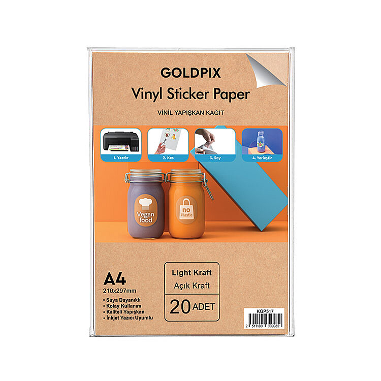 Goldpix İnkjet Yapışkanlı Kraft Etiket Kağıt - 20x30cm - 4