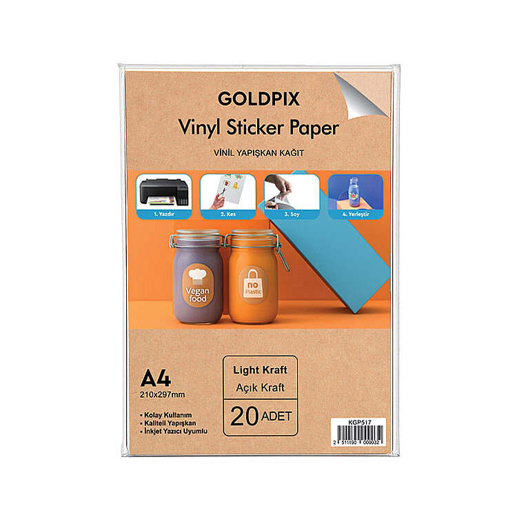 Goldpix İnkjet Yapışkanlı Kraft Sticker Etiket Kağıdı - 20x30cm - 4