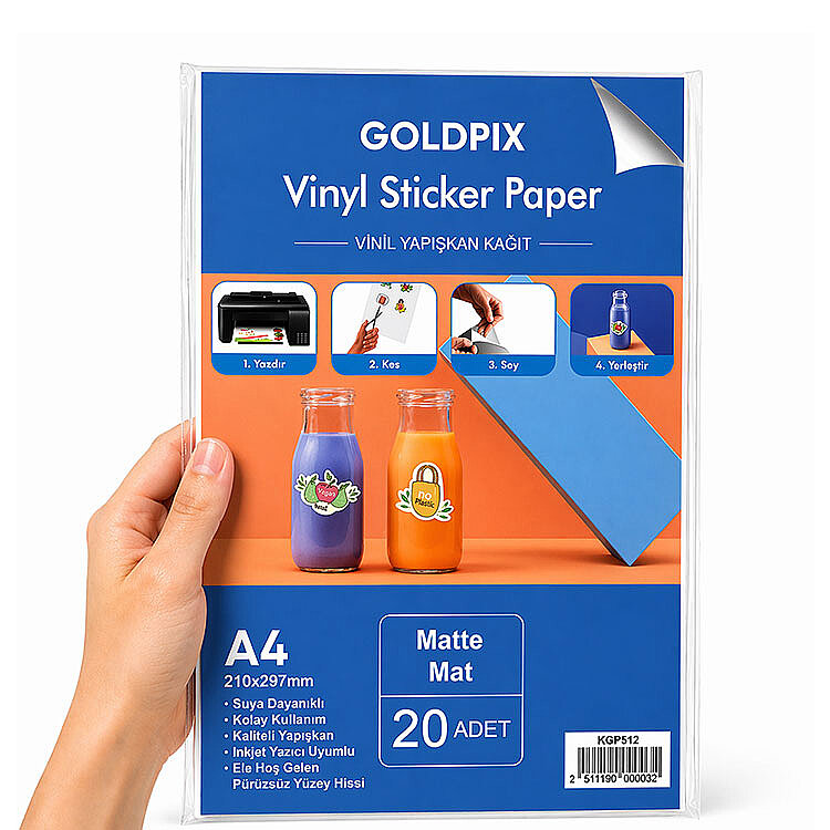 Goldpix İnkjet Yapışkanlı Mat Beyaz Sticker Film Etiket Kağıdı - 20x30cm - 1