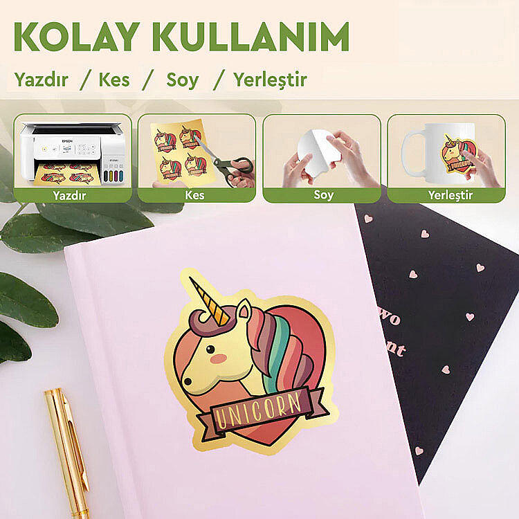 Goldpix İnkjet Yapışkanlı Parlak Altın Sticker Film Etiket Kağıdı - 20x30cm - 3