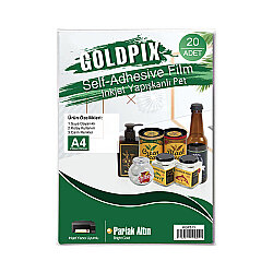 Goldpix İnkjet Yapışkanlı Parlak Altın Sticker Film Etiket Kağıdı - 20x30cm - Goldpix