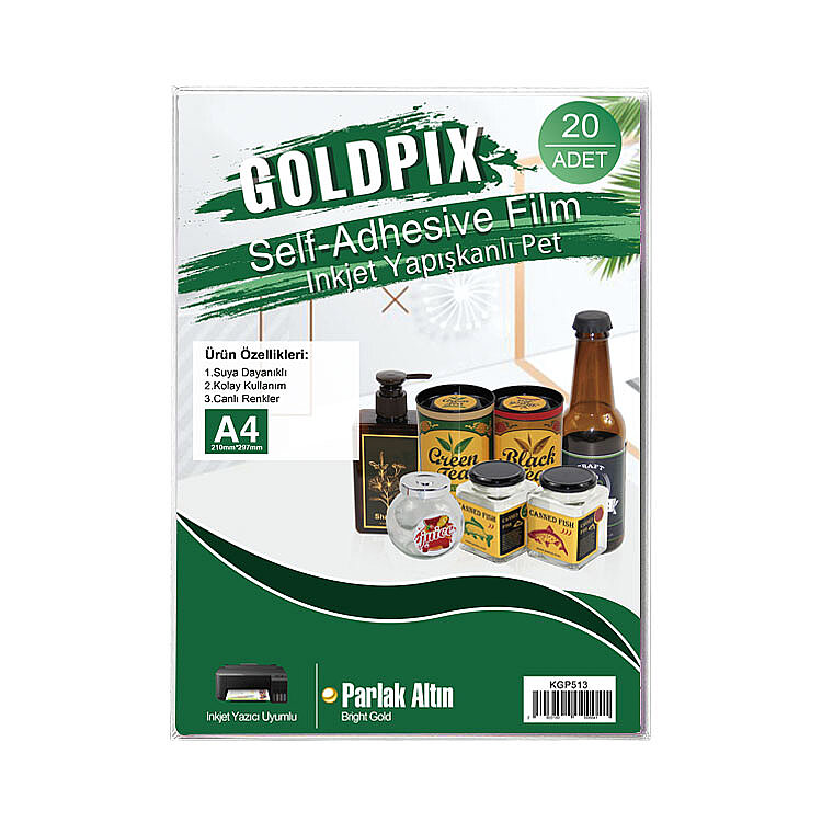 Goldpix İnkjet Yapışkanlı Parlak Altın Sticker Film Etiket Kağıdı - 20x30cm - 1