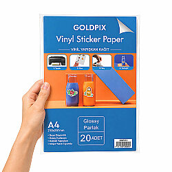 Goldpix İnkjet Yapışkanlı Parlak Beyaz Sticker Film Etiket Kağıdı - 20x30cm - Goldpix