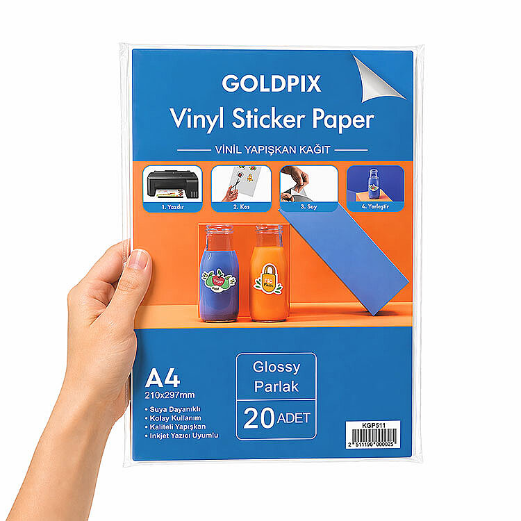 Goldpix İnkjet Yapışkanlı Parlak Beyaz Sticker Film Etiket Kağıdı - 20x30cm - 1