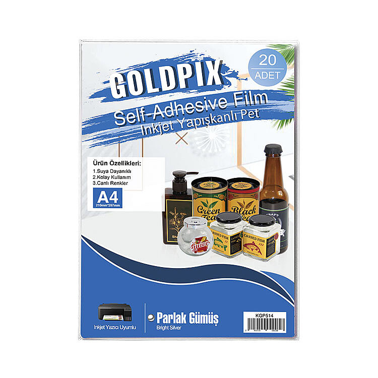 Goldpix İnkjet Yapışkanlı Parlak Gümüş Sticker Film Etiket Kağıdı - 20x30cm - 1