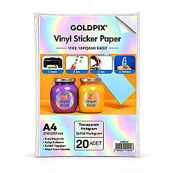 Goldpix İnkjet Yapışkanlı Şeffaf Hologram Sticker Film Etiket Kağıdı 20 Adet - 20x30cm - 6