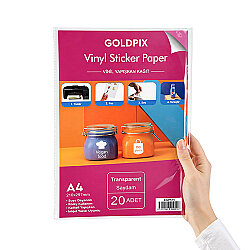 Goldpix İnkjet Yapışkanlı Şeffaf Sticker Etiket Film Kağıt - 20x30cm - Goldpix