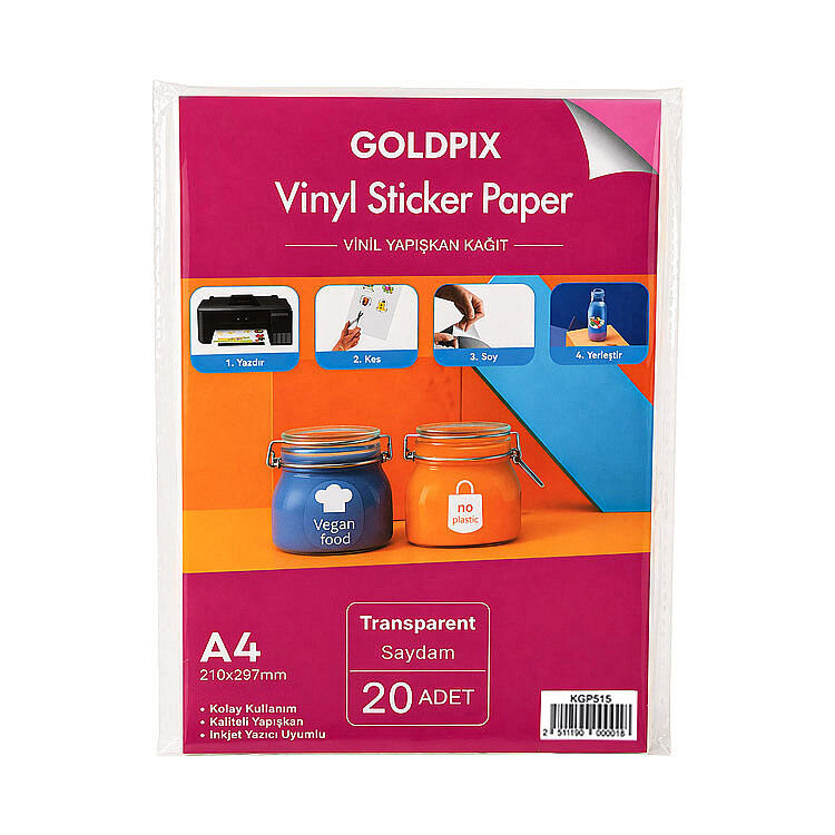 Goldpix İnkjet Yapışkanlı Şeffaf Sticker Film Etiket Kağıdı - 20x30cm - 3