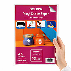 Goldpix İnkjet Yapışkanlı Şeffaf Sticker Film Etiket Kağıdı - 20x30cm - Goldpix