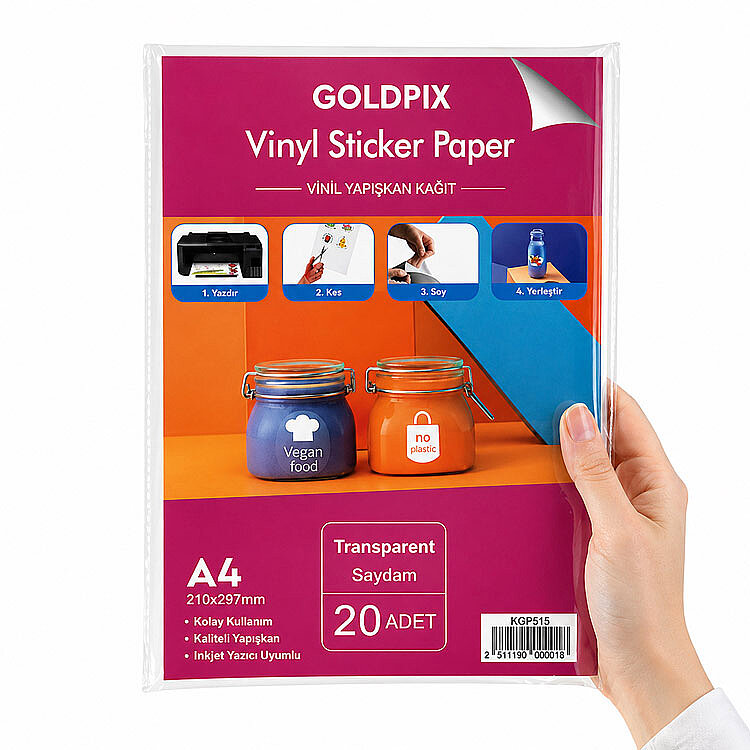 Goldpix İnkjet Yapışkanlı Şeffaf Sticker Film Etiket Kağıdı - 20x30cm - 1