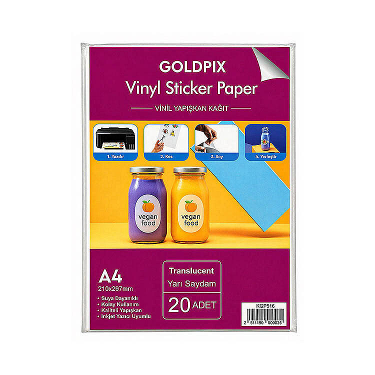 Goldpix İnkjet Yapışkanlı Yarı Şeffaf Sticker Etiket Kağıt - 20x30cm - 3