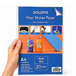 Goldpix Yapışkanlı İnkjet Mat Beyaz Sticker Kağıt - 20x30cm - Goldpix