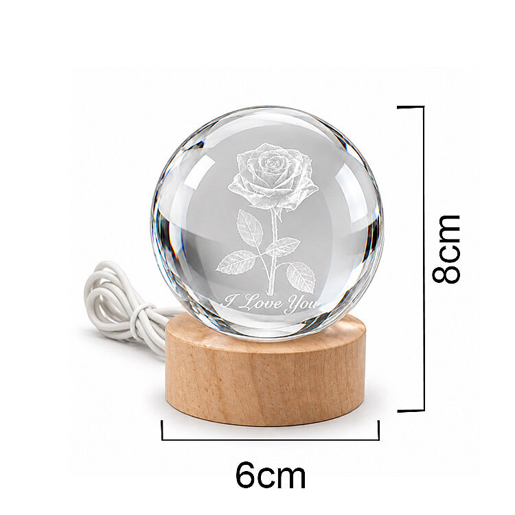 Gül Figürlü Led Işıklı Cam Küre - Ahşap Standlı - 4