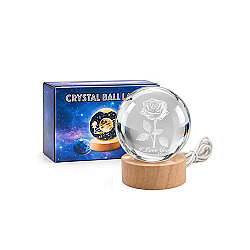 Gül Figürlü Led Işıklı Cam Küre - Ahşap Standlı - 6