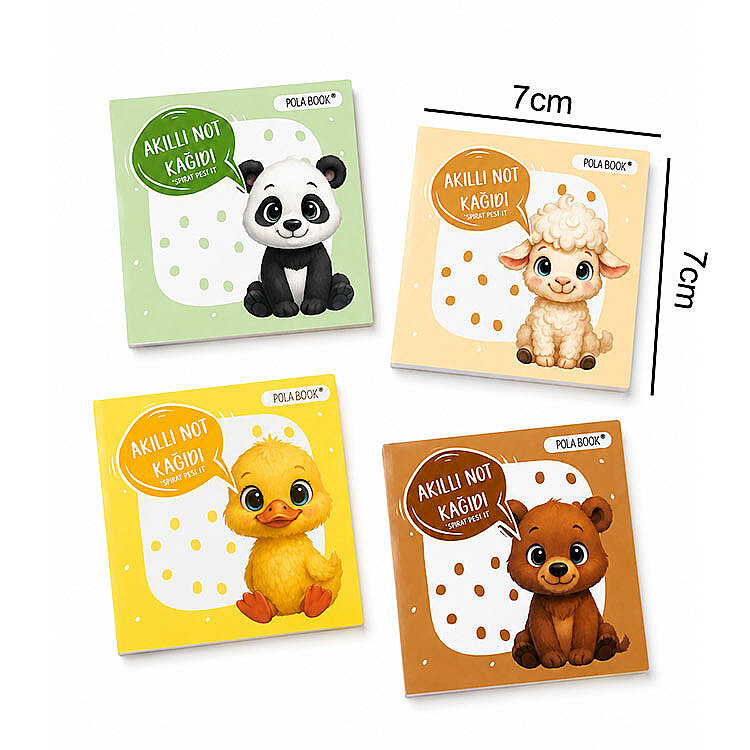 Hayvanlı Mini Akıllı Not Kağıdı 100 Yaprak Yapışkanız Post-it - 4'lü Paket - 3