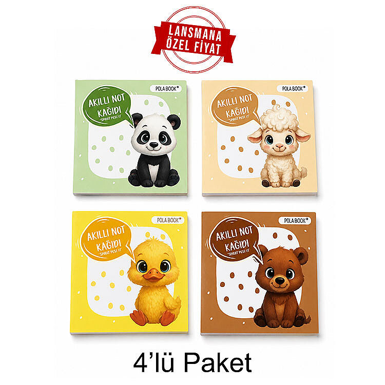 Hayvanlı Mini Akıllı Not Kağıdı 100 Yaprak Yapışkanız Post-it - 4'lü Paket - 1