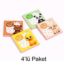 Hayvanlı Mini Akıllı Not Kağıdı 50 Yaprak Yapışkanız Post-it - 4'lü Paket - 10