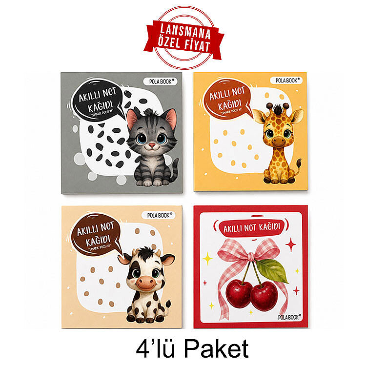 Hayvanlı ve Meyveli Mini Akıllı Not Kağıdı 100 Yaprak Yapışkanız Post-it - 4'lü Paket - 1
