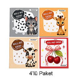 Hayvanlı ve Meyveli Mini Akıllı Not Kağıdı 100 Yaprak Yapışkanız Post-it - 4'lü Paket - Polabook