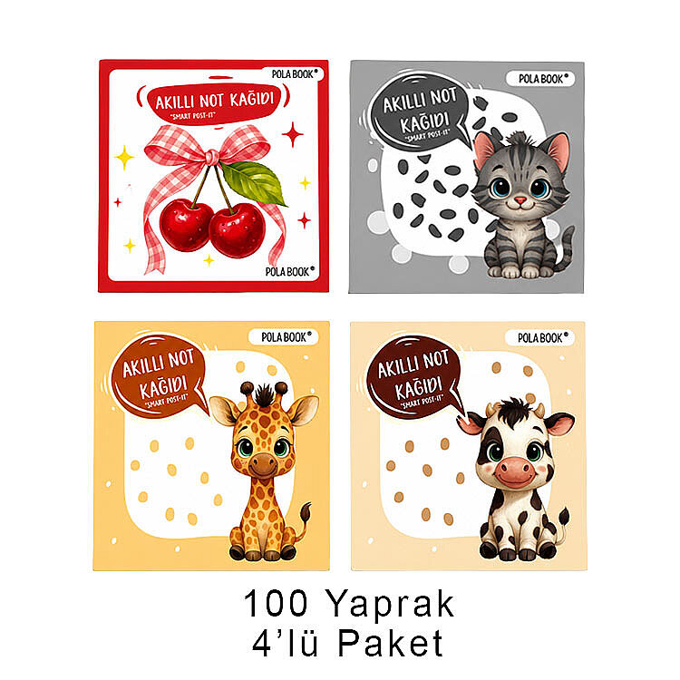 Hayvanlı ve Meyveli Mini Akıllı Not Kağıdı 100 Yaprak Yapışkanız Post-it - 4'lü Paket - 1