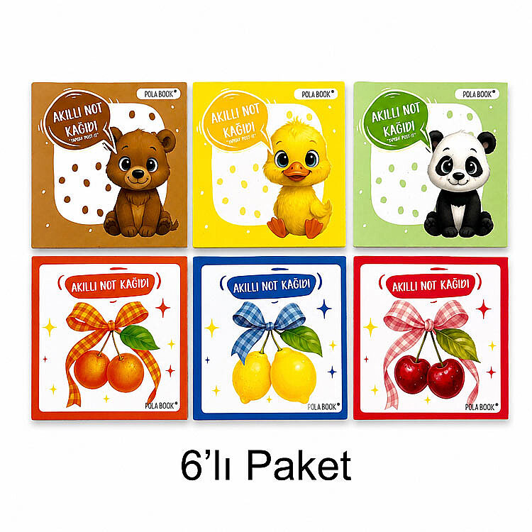 Hayvanlı ve Meyveli Mini Akıllı Not Kağıdı 100 Yaprak Yapışkanız Post-it - 6'lı Paket - 9