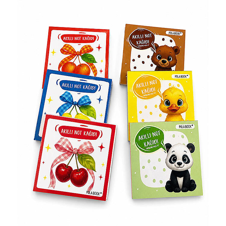 Hayvanlı ve Meyveli Mini Akıllı Not Kağıdı 100 Yaprak Yapışkanız Post-it - 6'lı Paket - 6