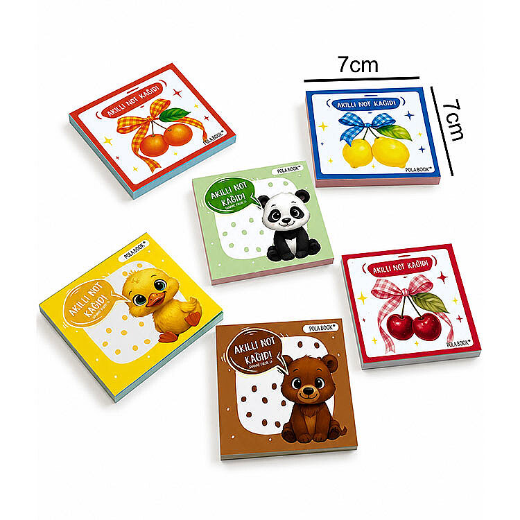 Hayvanlı ve Meyveli Mini Akıllı Not Kağıdı 100 Yaprak Yapışkanız Post-it - 6'lı Paket - 3