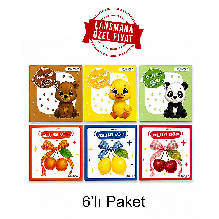 Hayvanlı ve Meyveli Mini Akıllı Not Kağıdı 100 Yaprak Yapışkanız Post-it - 6'lı Paket - 1